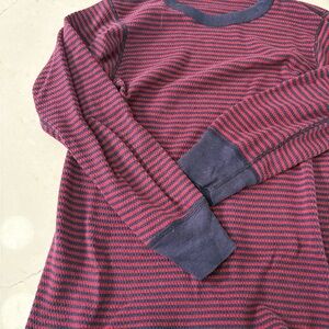 Vintage Hanes Shirt Adult Medium Blue Red Striped Thermal Waffle Knit USA 70s